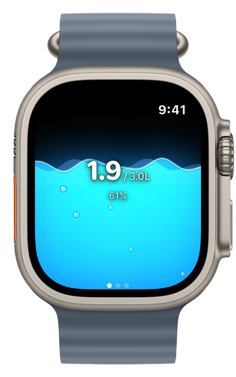 Sippy on Apple Watch Ultra showing the day 61% full of water